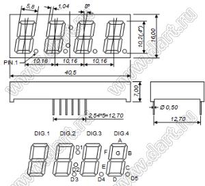 BJ4401BH индикатор светодиодный; 0.4"; 4-разр.; 7-сегм.; красный; общий анод