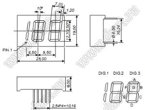 BJ5302CH индикатор светодиодный; 0.5"; 2,5-разр.; 7-сегм.; красный; общий катод