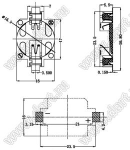 BS-1632-17 (KLS5-CR1632-01) держатель SMD таблеточного элемента CR1632