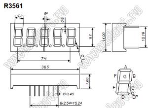 BJ3561AH индикатор светодиодный; 0.36"; 5-разр.; 7-сегм.; красный; общий катод