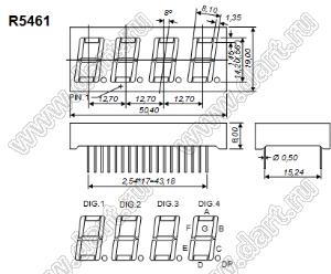 BJ5461DY индикатор светодиодный; 0.56"; 4-разр.; 7-сегм.; желтый; общий анод