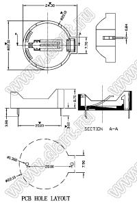 SN-2032 (BS-3, KLS5-CR2032-07) держатель элемента питания 2032 в плату горизонтальный