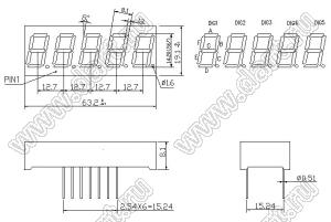 BJ5561BW индикатор светодиодный; 0.56"; 5-разр.; 7-сегм.; белый; общий анод