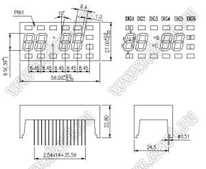 BJ3497BB индикатор светодиодный; 0.39"; 4-разр.; 7-сегм.; синий; общий анод