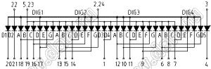 BJ40401GG индикатор светодиодный; 0.4"; 4-разр.; 7+8+9-сегм.; желто-зеленый; общий анод