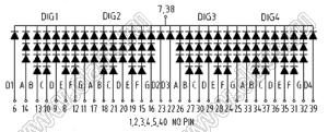 BJ44001DY индикатор светодиодный; 4"; 4-разр.; 7-сегм.; желтый; общий катод