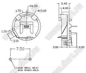 CH23-1220 (BS1220-1, KLS5-CR1220-01) держатель элемента 1220 для выводного монтажа