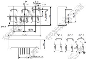 BJ5364AE индикатор светодиодный; 0.56"; 3-разр.; 7-сегм.; оранжевый; общий катод