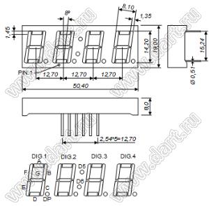 BJ5466CY индикатор светодиодный; 0.56"; 4-разр.; 7-сегм.; желтый; общий катод