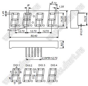 BJ5466DG индикатор светодиодный; 0.56"; 4-разр.; 7-сегм.; желто-зеленый; общий анод