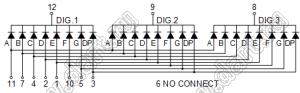 BJ5364AB индикатор светодиодный; 0.56"; 3-разр.; 7-сегм.; синий; общий катод