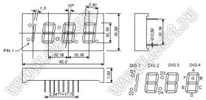 BJ4432BE индикатор светодиодный; 0.43"; 4-разр.; 7-сегм.; оранжевый; общий анод