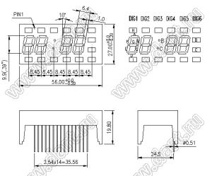 BJ3495BPG индикатор светодиодный; 0.39"; 4-разр.; 7-сегм.; зеленый; общий анод