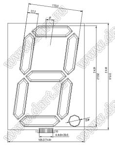 BJ80101AE индикатор светодиодный; 12"; 1-разр.; 7-сегм.; оранжевый; общий катод