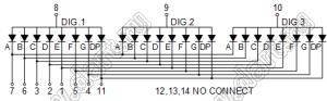 BJ5364FG индикатор светодиодный; 0.56"; 3-разр.; 7-сегм.; желто-зеленый; общий анод