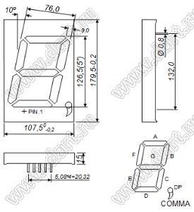 BJ50103AB индикатор светодиодный; 7"; 1-разр.; 7-сегм.; синий; общий катод