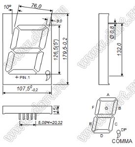 BJ50103BH индикатор светодиодный; 7"; 1-разр.; 7-сегм.; красный; общий анод