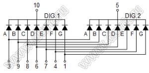 BJ3203IY индикатор светодиодный; 0.3"; 2-разр.; 7-сегм.; желтый; общий катод