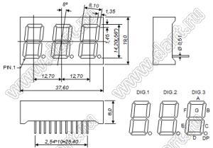 BJ5364EH индикатор светодиодный; 0.56"; 3-разр.; 7-сегм.; красный; общий катод