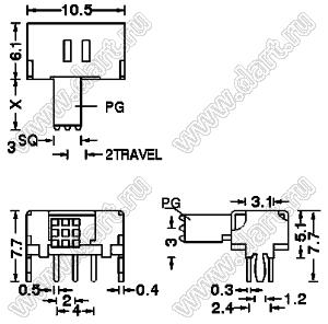 SK-22D02-PG4 переключатель движковый угловой 2P2T