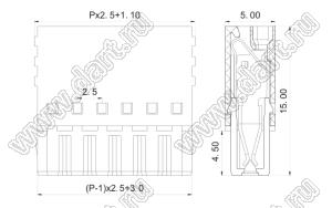 KF2025T-2.5-12P-13 розетка на провод; шаг=2,5мм; I max=6/6А (UL/ICT); U=150/160В (UL/ICT); 12-конт.