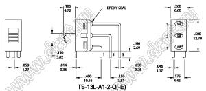 TS-13L-A1-2-Q-H(F30) переключатель движковый ON-ON; 3A 250V/5A 125V