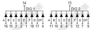 BJ5264AE индикатор светодиодный; 0.56"; 2-разр.; 7-сегм.; оранжевый; общий катод