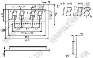 BJ40502GH индикатор светодиодный; 0.5"; 4-разр.; 7-сегм.; красный; общий анод