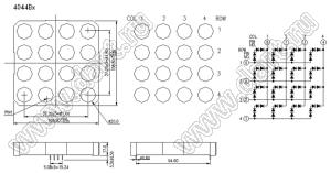 BJ4044BH матрица светодиодная точечная; 4,0"; красный; 108,8x108,8мм; 4x4 (точек); d точки=20,0мм; P=27,20мм; габариты 108,8x108,8x17мм; 8/7/3/4