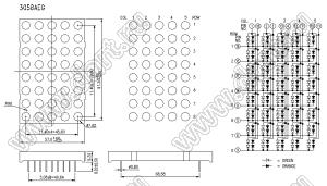 BJ3058AEG матрица светодиодная точечная; 3,44"; 91,2x57,0мм; красный/зеленый; общий катод; 1/18/2/3/13/4/12/7/10/11; 5x8 (точек); d точки=7,62мм; P=11,40мм; габариты 57x91,2x9,2мм