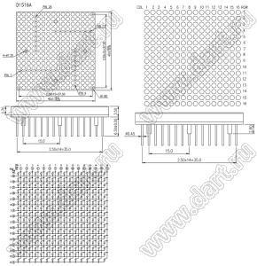 BJ1516AG матрица светодиодная точечная; 1,55"; 40,0x40,0мм; зеленый; 16x16 (точек); d точки=1,8мм; P=2,50мм; габариты 40x40x3,5мм; 1/2/3/4/5/6/7/8/24/23/22/21/20/19/18/17