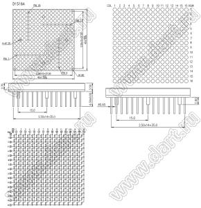 BJ1516AB матрица светодиодная точечная; 1,55"; 40,0x40,0мм; синий; 16x16 (точек); d точки=1,8мм; P=2,50мм; габариты 40x40x3,5мм; 1/2/3/4/5/6/7/8/24/23/22/21/20/19/18/17