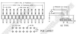 BL1225-1238R2 штыри двухрядные угловые, тип R2; шаг 2.54мм; H=2.5мм; 2x38-конт.