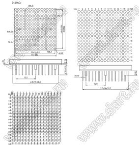 BJ1216CE матрица светодиодная точечная; 1,24"; 32,0x32,0мм; оранжевый; 16x16 (точек); d точки=1,6мм; P=2,00мм; габариты 32x32x3,5мм; 1/2/3/4/5/6/7/8/24/23/22/21/20/19/18/17