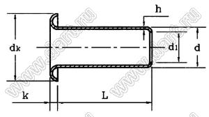 BLHR-009025 заклепка пустотелая; d ном.=0,9мм; L=2,5мм; латунь