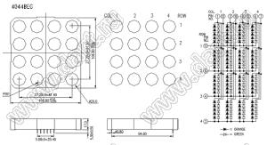 BJ4044BEG матрица светодиодная точечная; 4,0"; красный/зеленый; 108,8x108,8мм; 4x4 (точек); d точки=20,0мм; P=27,20мм; габариты 108,8x108,8x17мм; 1/12/3/10/9/5/6/7