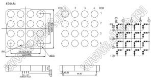 BJ4044AG матрица светодиодная точечная; 4,0"; зеленый; 108,8x108,8мм; 4x4 (точек); d точки=20,0мм; P=27,20мм; габариты 108,8x108,8x17мм; 8/7/3/4