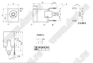 DC-013-H16-2.0 гнездо питания на панель D=6,2мм; d=2,0мм