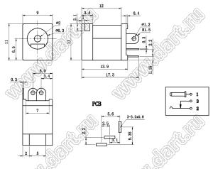 DC-012-2.0 гнездо питания на панель D=6,3мм; d=2,0мм