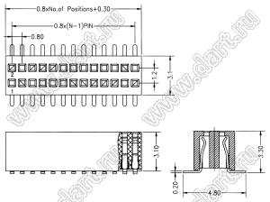 2731SM-0212 розетка прямая двухрядная для поверхностного (SMD) монтажа; 2x13-конт.