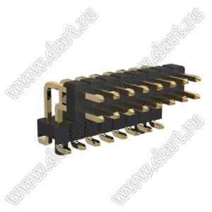 BL1225-2208M-PG штыри двухрядные SMD горизонтальные угловые с двойным изолятором с направляющими в плату; шаг 2.54мм; H=2.5мм; 16-конт.