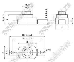 KAN8-001E кнопочный переключатель; 8x8x12мм (HxWxL)