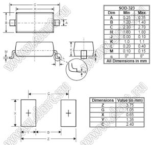 BAT43WS-F (SOD-323) диод Шоттки; U=30В; IFM=0,2А; VFM=0,5В