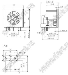 DS-8-03 (62PC8FS) розетка (гнездо) DIN на плату угловая; 8-конт.