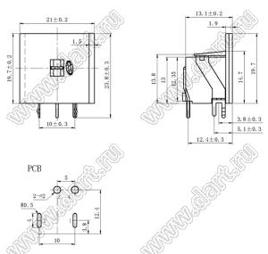 DS-2-02A розетка (гнездо) DIN на плату угловая; 2-конт.