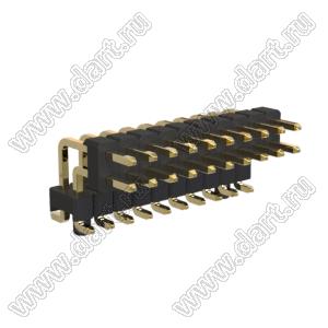 BL1225-2210M-PG штыри двухрядные SMD горизонтальные угловые с двойным изолятором с направляющими в плату; шаг 2.54мм; H=2.5мм; 20-конт.