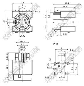 MDC-4-10 гнездо мини-DIN прямое на плату, 4 контакта