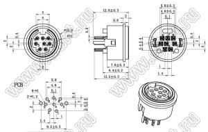 MDC-8-04 гнездо мини-DIN прямое на плату, 8 контактов