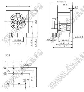 DS-8-03-1 розетка (гнездо) DIN на плату угловая; 8-конт.