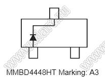 MMBD4448HT (SOT-523) диод SMD ключевой; Io=250мА; Vr (max)=80В (макс.); VF=1,25В; IR=0,1мкА